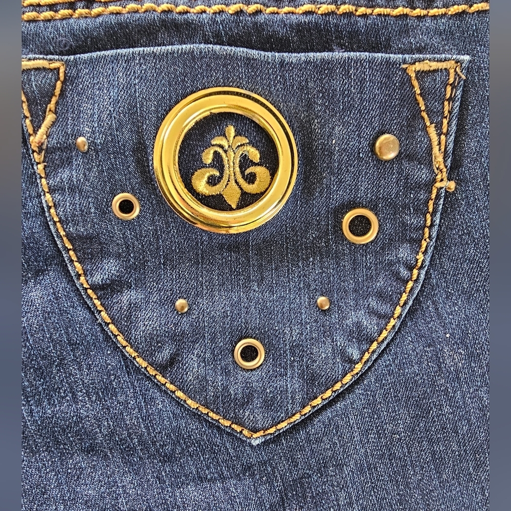 Deréon Jeans Gold Embellished Mid-Rise Skinny Denim Y2K Streetwear Glam 11/12 - Picture 3 of 13